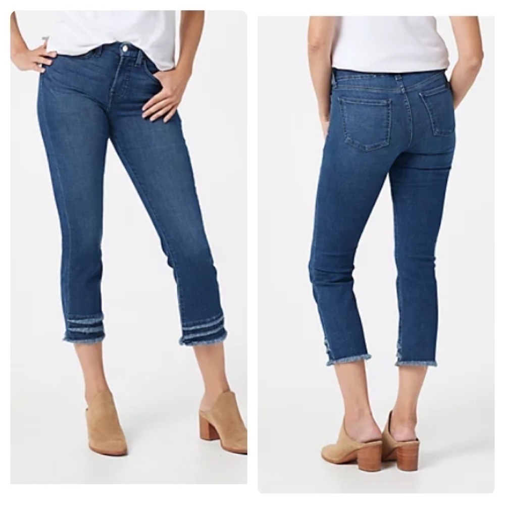 Jen7 by 7 for All Mankind Ankle Straight with Layered Fray Hem SZ 8